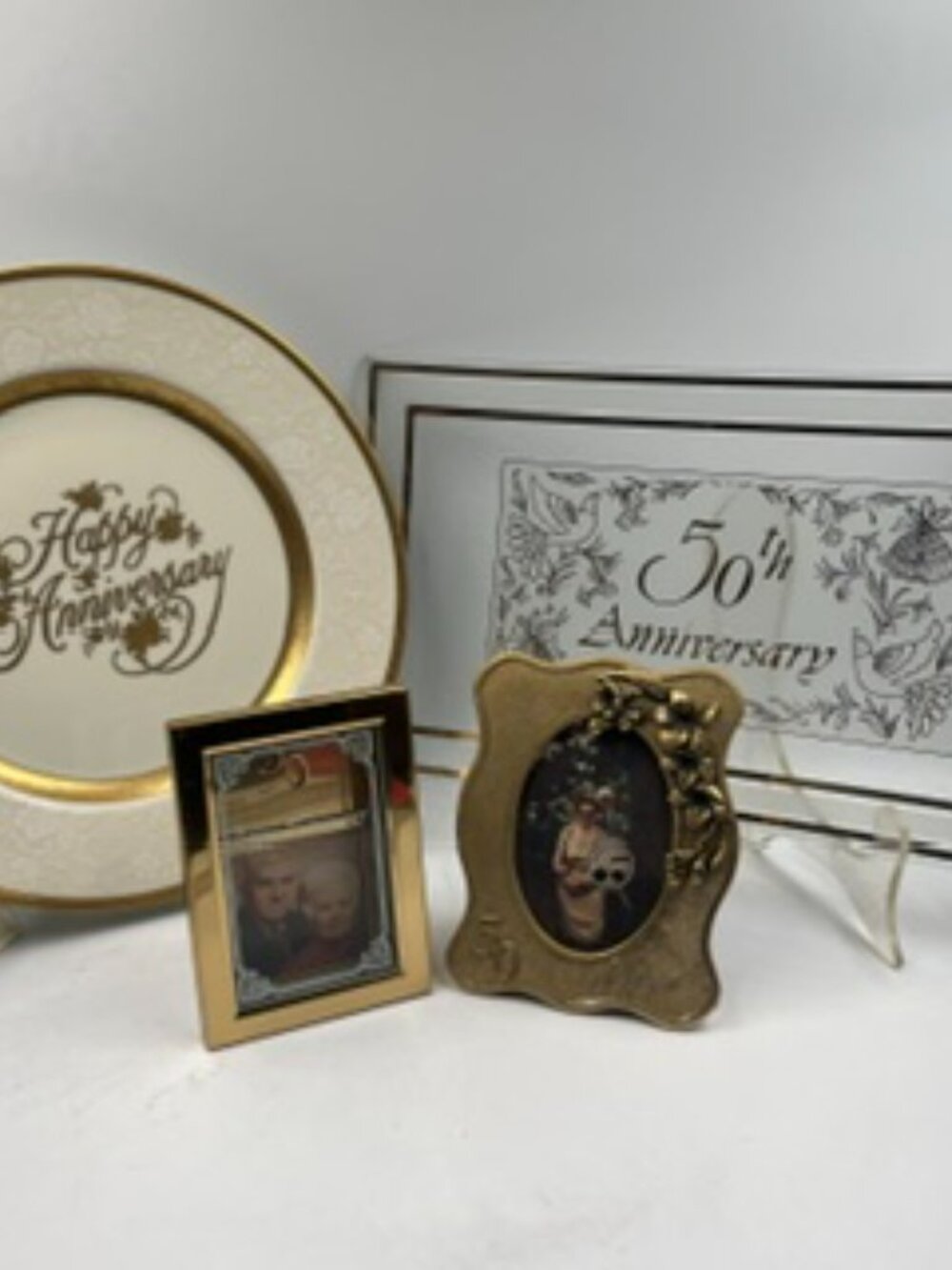 Vintage 50th Anniversary Set Plate Tray Picture Frames Set of 4 NIB